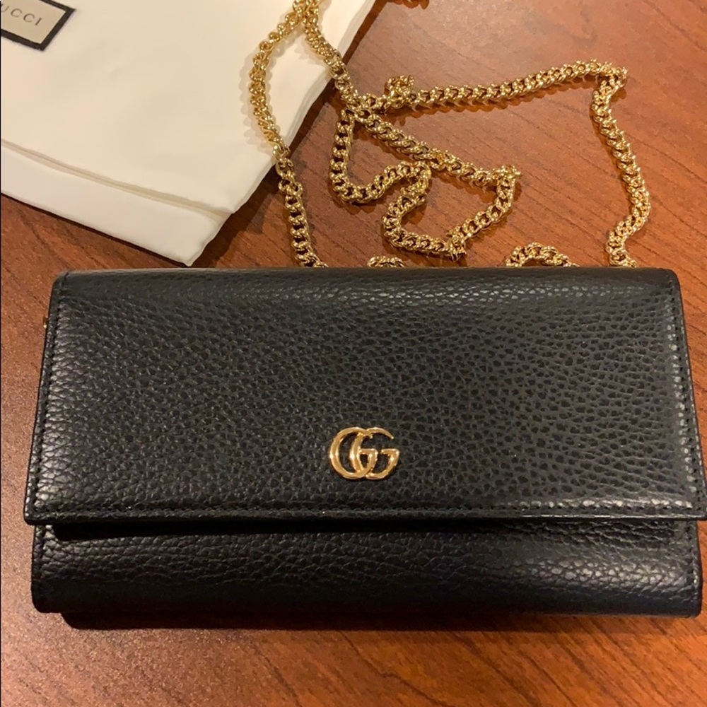 Petite Marmont GG Leather Flap Wallet on a Chain
